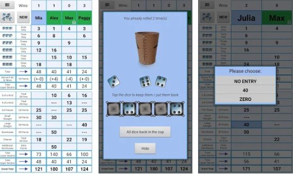 Gameplay screenshot from kamikazee dice score card for Android