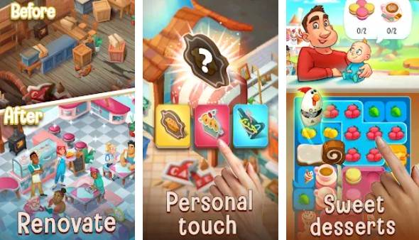 Gameplay screenshot from love and pies delicious drama merge and match for Android