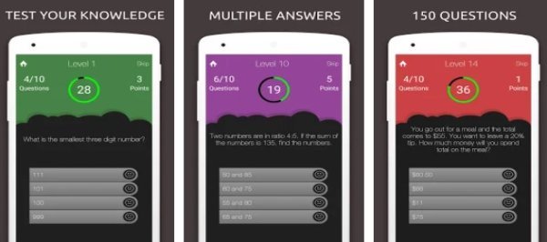 Gameplay screenshot from math quiz game test your mathematics knowledge for Android