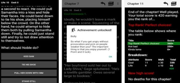 Gameplay screenshot from noble man choices text Adventure for Android