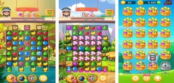 Gameplay screenshot from new tasty fruits bomb puzzle world for Android