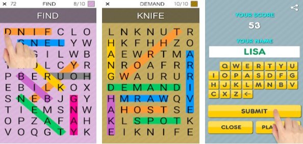 Gameplay screenshot from one by one multilingual word search for Android