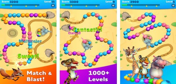 Gameplay screenshot from marble wild friends shoot and blast marbles for Android