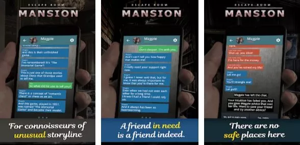 Gameplay screenshot from mansion choices text adventure for Android
