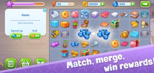 Gameplay screenshot from merge design home renovation and mansion makeover for Android