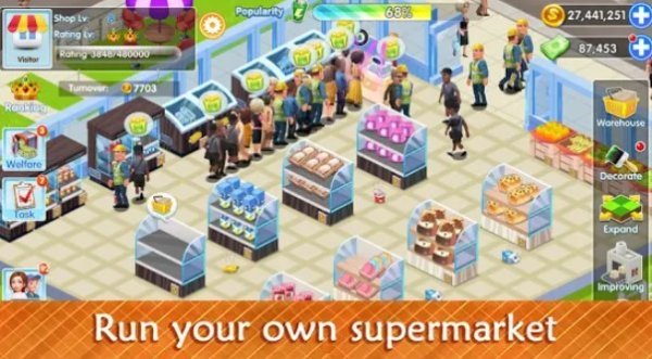 Gameplay screenshot from my supermarket story store tycoon simulation for Android