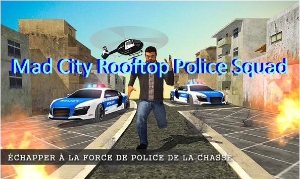 Polizeieinheit auf dem Dach einer verrückten Stadt