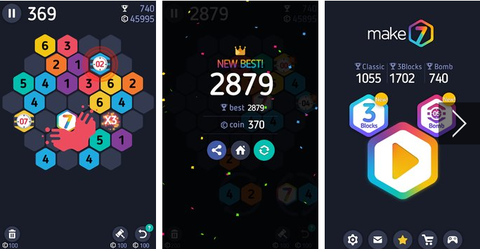 Gameplay screenshot from make7 hexa puzzle for Android