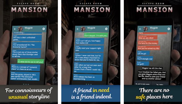 Gameplay screenshot from mansion choices text adventure for Android
