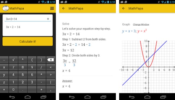 Gameplay screenshot from mathpapa algebra calculator for Android
