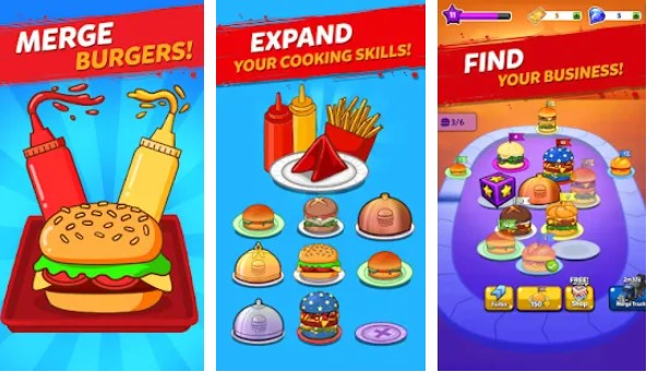 combinar hamburguesa clicker evolución inactivo magnate fusión MOD APK Android