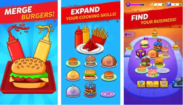 Gameplay screenshot from merge burger clicker evolution idle tycoon merger for Android
