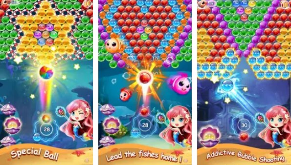 Gameplay screenshot from mermaid bubble shooter ball pop fun game for free for Android