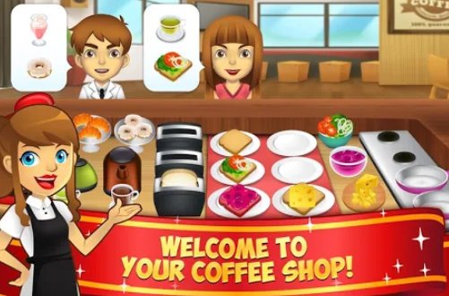 Gameplay screenshot from my coffee shop coffeehouse management game for Android