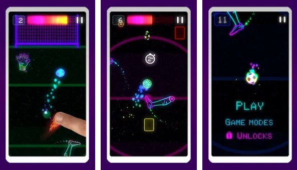 Gameplay screenshot from neon flick soccer ads free glow kick game for Android