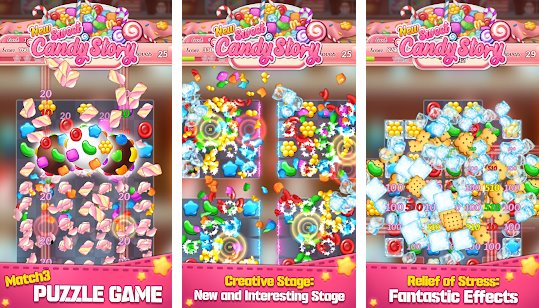 Gameplay screenshot from new sweet candy story 2020 puzzle master for Android
