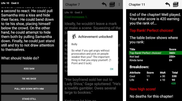 Gameplay screenshot from noble man choices text Adventure for Android