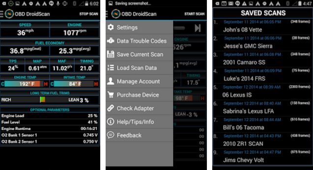 Gameplay screenshot from obd droidscan pro for Android