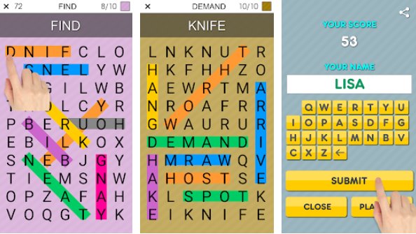 Gameplay screenshot from one by one multilingual word search for Android