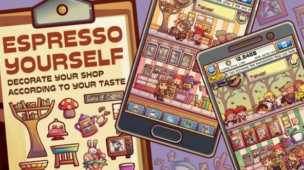Gameplay screenshot from own coffee shop idle game for Android