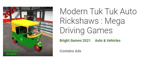 Modern tuk tuk auto rickshaws mega driving games