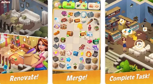 Gameplay screenshot from merge city premium home decor for Android