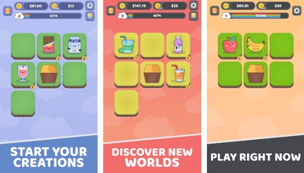 Gameplay screenshot from merge kawaii food evolution and clicker game for Android