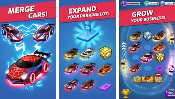 Gameplay screenshot from merge neon car idle car merge for Android
