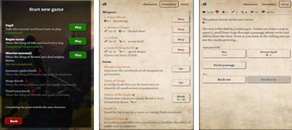 Gameplay screenshot from path of adventure text based roguelike for Android