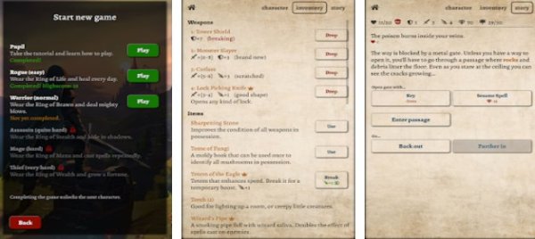 Gameplay screenshot from path of adventure text based roguelike for Android