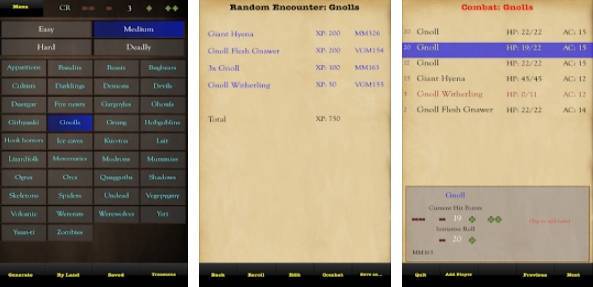 Gameplay screenshot from random monsters and treasure for d and d 5e encounters for Android