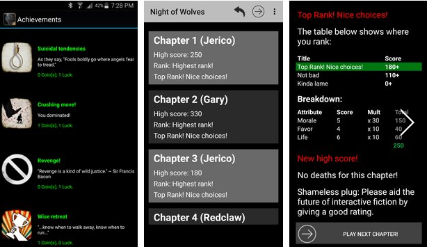 Gameplay screenshot from paladins text adventure rpg for Android
