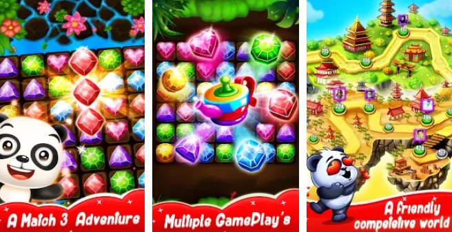 Gameplay screenshot from panda gems jewels game match 3 puzzle for Android