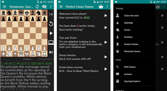 Gameplay screenshot from perfect chess trainer for Android