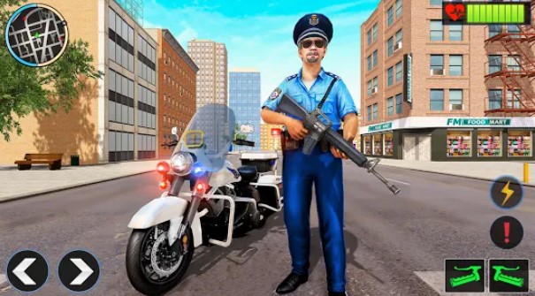 Gameplay screenshot from police moto bike chase crime shooting games for Android