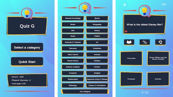 Gameplay screenshot from quiz g for Android