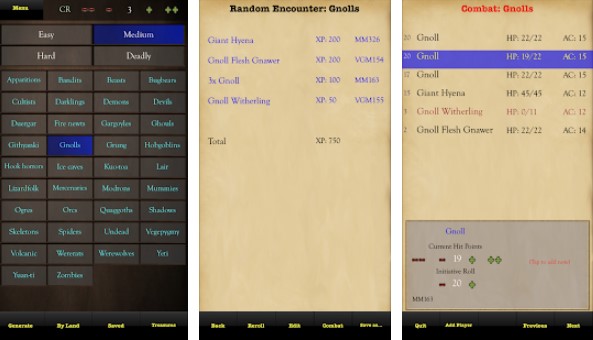 Gameplay screenshot from random monsters and treasure for d and d 5e encounters for Android