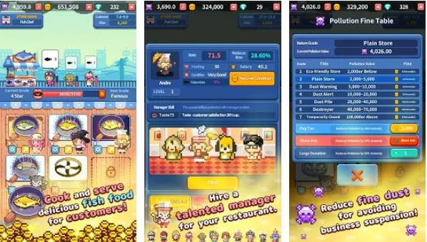 Gameplay screenshot from retro fish chef the fish restaurant for Android
