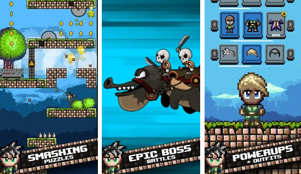 Gameplay screenshot from retro pixel smasher arcade platformer for Android
