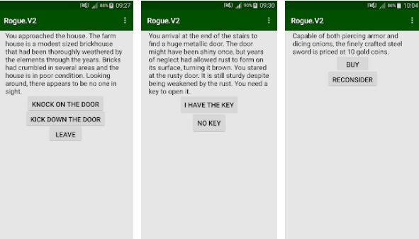 Gameplay screenshot from rogue v2 text adventure for Android