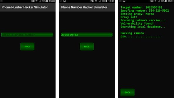 Gameplay screenshot from phone number hacker simulator for Android