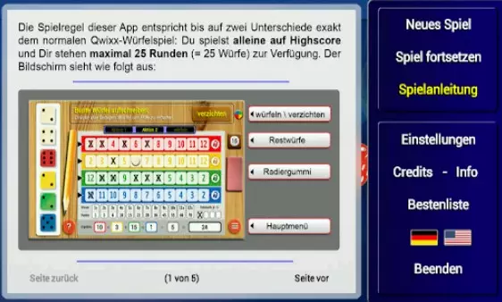 Gameplay screenshot from qwixx solo for Android