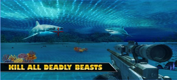 Gameplay screenshot from underwater shark sniper hunter for Android