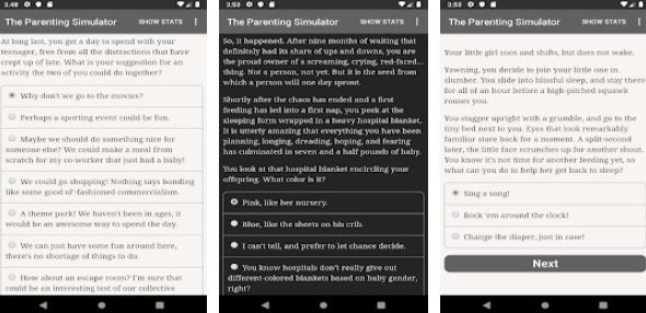 Gameplay screenshot from the parenting simulator for Android