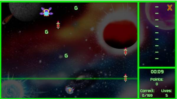 Gameplay screenshot from spelling vaders for Android
