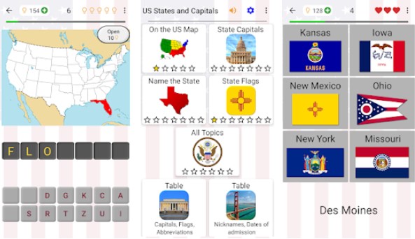 50 us states map capitals and flags american quiz APK Android