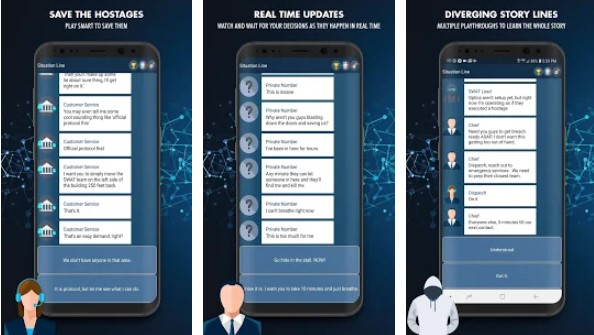 Gameplay screenshot from situation line interactive hostage negotiation for Android