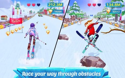 Gameplay screenshot from ski girl superstar winter sports and fashion game for Android
