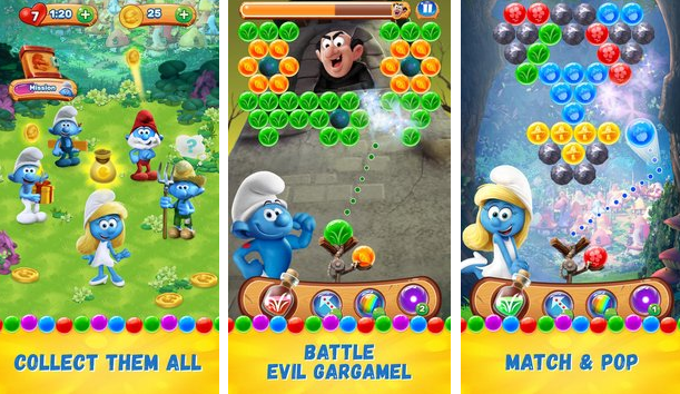 Gameplay screenshot from smurfs bubble story for Android