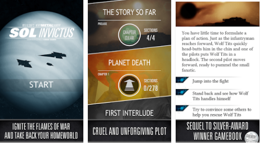 Gameplay screenshot from sol invictus the gamebook for Android
